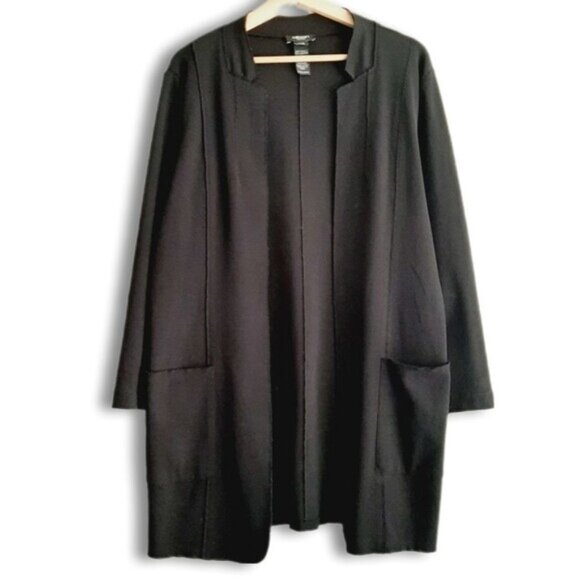 OLSEN / Europe Unstructured Comfy Stretch Long Blazer Cadigan Jacket Black Sz M - Picture 1 of 8